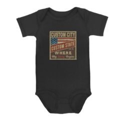 City Its where my story begins flag USA | Custom city Baby Onesie