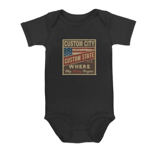City Its where my story begins flag USA | Custom city Baby Onesie